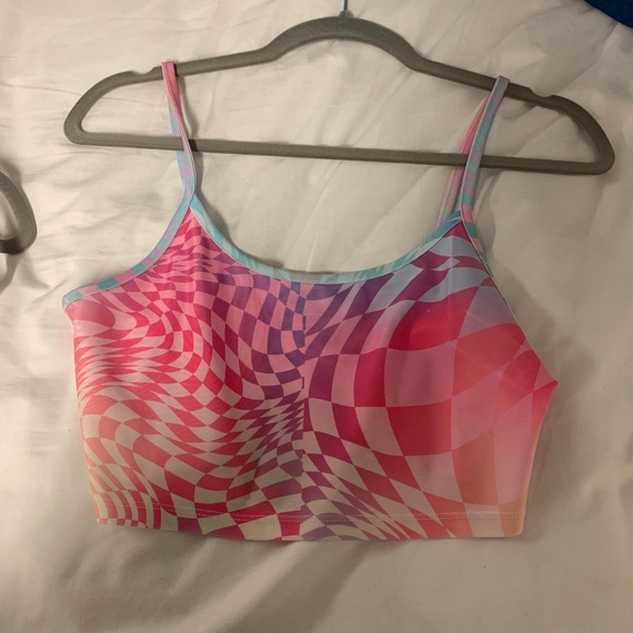 Tops - pink and blue patterned cropped tank